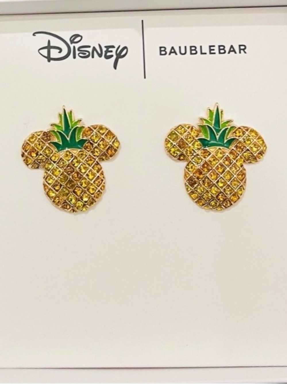 BaubleBar Disney Pineapple Mickey Crystal Stud Earrings - Yellow & Green